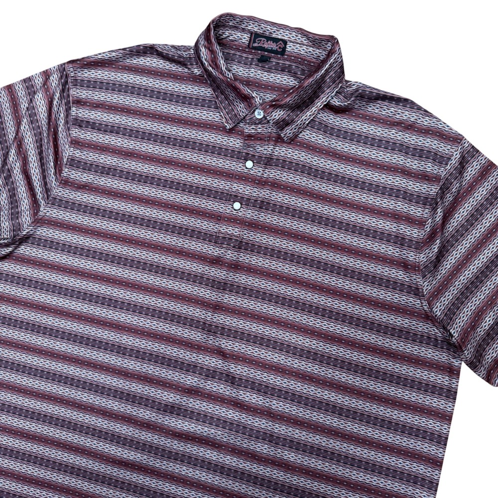 Rafter C Pearl Snap Polo Shirt Mens XL Burgundy Geometric Stripe Short Sleeve